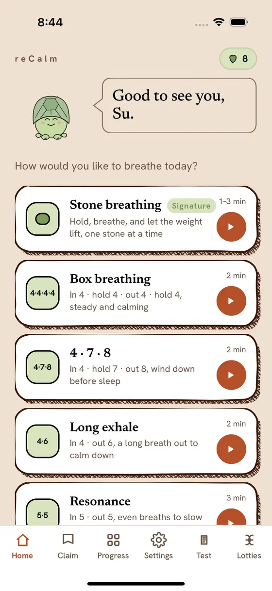 Home screen: choose how you'd like to breathe today.