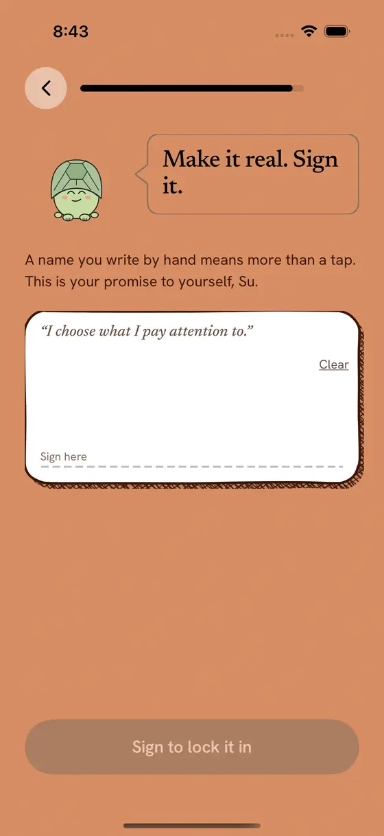Your reCalm plan, made from your answers and signed in your own hand.